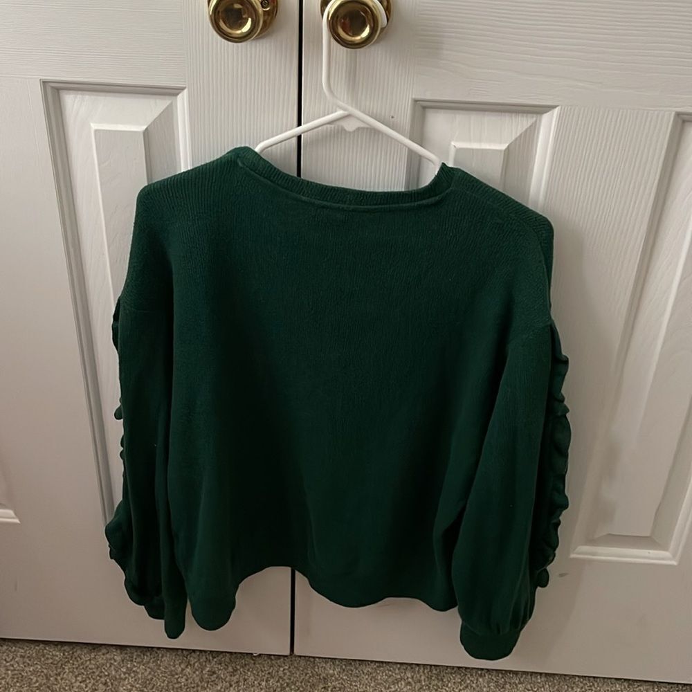 Dark Green Ruffle Sleeve Sweatshirt - Picture 3 of 6